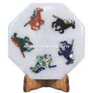 9" White Marble Flooring Tiles Horse Inlay Precious Stone Work Home Decor E102 9" White Marble Flooring Tiles Horse Inlay Precious Stone Work Home Decor E102