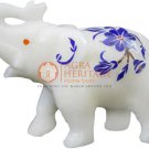 2.5" Marble White Elephant Sculpture Lapis Inlay Floral Art New Year Eve Gifts 2.5" Marble White Elephant Sculpture Lapis Inlay Floral Art New Year Eve Gifts