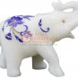 2.5" Marble White Elephant Sculpture Lapis Inlay Floral Art New Year Eve Gifts