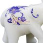 2.5" Marble White Elephant Sculpture Lapis Inlay Floral Art New Year Eve Gifts