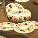 Marble Coaster Set Hakik Flower Inlay Work Mosaic Collectible Christmas Gifts