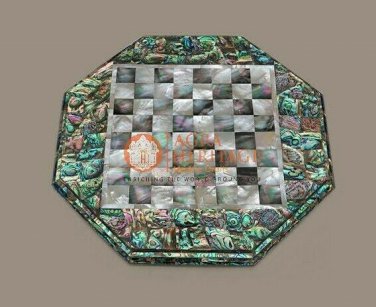 Side Table Cum Chess Board Marble Inlay Mosaic Pauashell Stone Art Living Decor