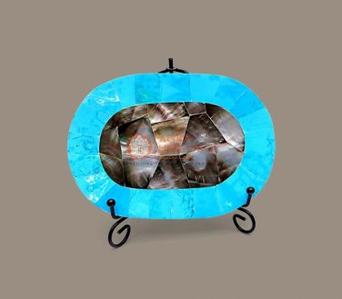Rare Stone Art Food Serving Tray Marble Turquoise Inlaid Gemstone Kitchen Decor