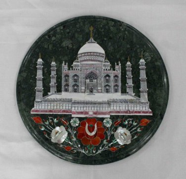 15" Green Marble Coffee Center Table Top Tajmahal Floral Inlay Design Gift Decor