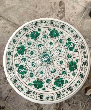 24" White Marble Console Coffee End Top Table Malachite Inlay Decor Hallway E753