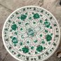 24" White Marble Console Coffee End Top Table Malachite Inlay Decor Hallway E753