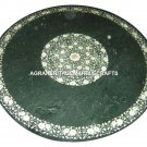 30" Green Marble Center Table Top Mother of Pearl Inlaid Pietradura Decor H3041