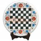 12" Round Marble Chess Play Table Top Turquoise Hakik Floral Inlay Decor E125