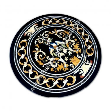 18" Marble Breakfast Coffee Table Top Marquetry Inlay Console Patio Decor E1078