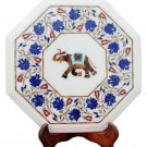 14" White Marble Coffee Table Top Lapis Lazuli Mosaic Elephant Marquetry Decor