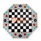 22" Marble Chess Table Top Lapis Lazuli Carnelian Turquoise Inlay Decor E1579