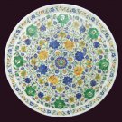 White Marble Serving Dish Plate Hakik Lapis Malachite Inlay Floral Design Decor
