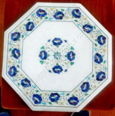 12" Marble Bedroom Center Table Top Lapis Lazuli Inlay Kitchen Patio Decor E1015