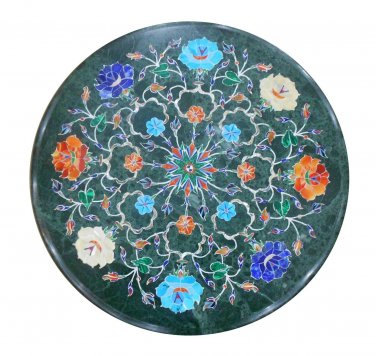 18" Green Marble Coffee Table Top Inlay Lapis Turquoise Hakik Marquetry Decor