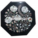 Black Marble Octagon Side Table Mother of Pearl Inlay Beautiful Work Decor H3510