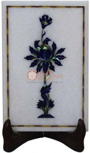 8"x6" Marble Top Wall Decor Tile Lapis Inlaid Marquetry Floral Christmas Gift