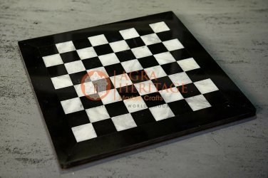 12" Marble Black Chess Top Table Inlaid Mosaic Stone Art New Year Eve Gift Decor