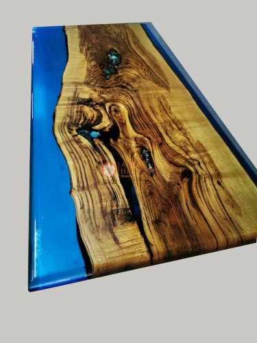 Blue Resin Epoxy Custom Wooden Dining Table Top Handmade Design Furniture Decor