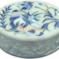 3"x2" White Round Jewelry Lidded Box Alabaster Stone Floral Art Veterans Gift