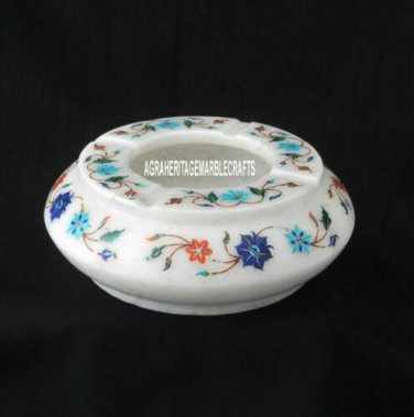 7" Round Marble Astray Multi Floral Stone Inlay Pietradura Gifts For Men H3687