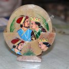 Hand Painted Marble Round Coffee Tea Coaster Set Mughal Design Home Decor H5715