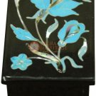 1.5"x2" Black Jewelry Storage Box Turquoise Floras Pietradura Art Christmas Gift