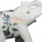 2.5" Marble Inlaid Trunk Up Elephant Statue Pauashell Floral Fine Veterans Gifts