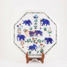15"x15" Marble White Top Nesting Table Elephant Lapis Inlaid Art Garden Decor