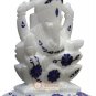 6" Marble Idol Ganesha Ji Sculpture Lapis Inlaid Floral Design Housewarming Gift