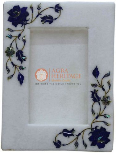 7"x5" Marble White Photo Storage Lapis Floral Pietradura Arts Living Room Decor