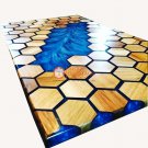 Blue Resin Honey Cube Dining Center Big Table Top Luxury Handmade Interior Decor