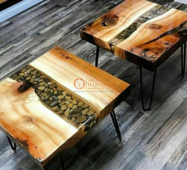 Handmade Walnut Designer Custom Corridor Table Top Live Edge Clear Resin Decor