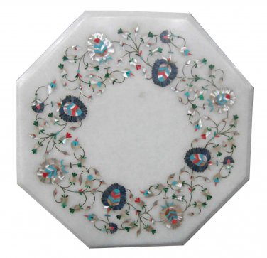 12" Marble Coffee Center Table Top Multi Inlay Precious Stone Bedroom Home Decor