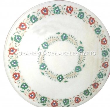 24" Marble Round Top Coffee Table Malachite Marquetry Inlay Outdoor Decor H2928
