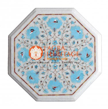 13" Marble Coffee Table Top Turquoise Marquetry Inlay Outdoor Decorative H020