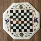 12" White Chess Mosaic Top Custom Table Lapis Peacock Inlaid Art Veterans Gifts
