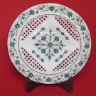 12" White Marble Round Dish Plate Malachite Inlay Floral Lattice Work Decor GIft