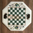 12" White Marble Chess Top Custom Table Malachite Elephant Art Columbus Gift Art
