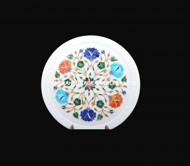 9" Decorative Marble Serving Plate Marquetry Inlay With Multi Art Gifts H5435