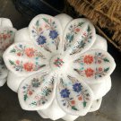 9" White Marble Fruit Serving Bowl Marquetry Multi Inlay Art Kitchen Decor E1153