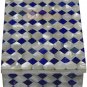 6"x4"x2" Marble White Top Jewelry Vintage Box Mosaic Lapis Art Halloween Gift