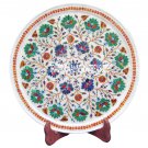 14" Marble Round Cake Plate Malachite Mosaic Inlay Floral Decor Marquetry Work