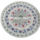 12" Marble Round Tray Plate Lapis Inlay Mosaic Gemstone Thanks Giving Decor Gift