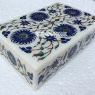 6"x4"x2" Marble Jewelry Storage Box Lapis Lazuli Malachite Inlay Floral Decor