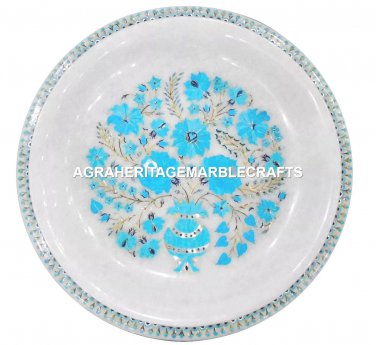White Marble Fruit Bowl Fine Turquoise Inlay Arts Marquetry Kitichen Gift H1441