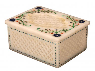 4"x3"x2" Marble Jewelry Storage Box Marquetry Malachite Jali Art Halloween Gift
