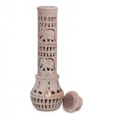 10.5" Soapstone Incense & Candle Storage Elephant Filigree Design Temple Decor