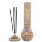 10.5" Natural Soapstone Candle And Incense Holder Stick Filigree Inlaid Design