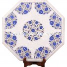 Marble Coffee Corner Table Top Lapis Lazuli Floral Inlay Hallway Decor H1694