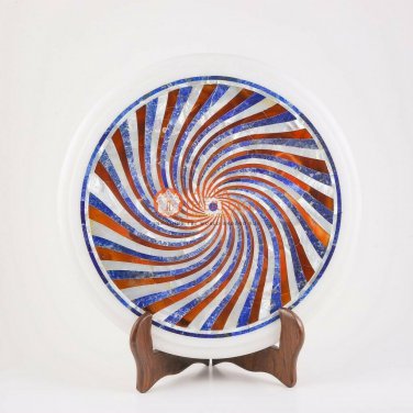 Marble Coffee Table Top With Wooden Stand Lapis Mosaic Inlaid Art Garden Decor